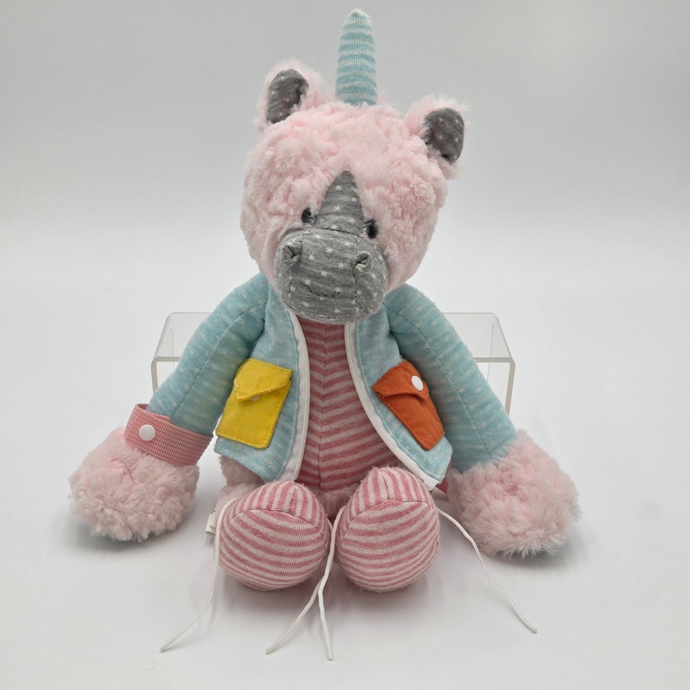 Demdaco Buckle & Snap Buddy Unicorn Activity Plush Unicorn Pink Cute